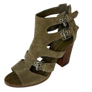 Mark Fisher Calinda Sandals Women's 8.5 | Olive Green | Suede Block Heel | NWOT